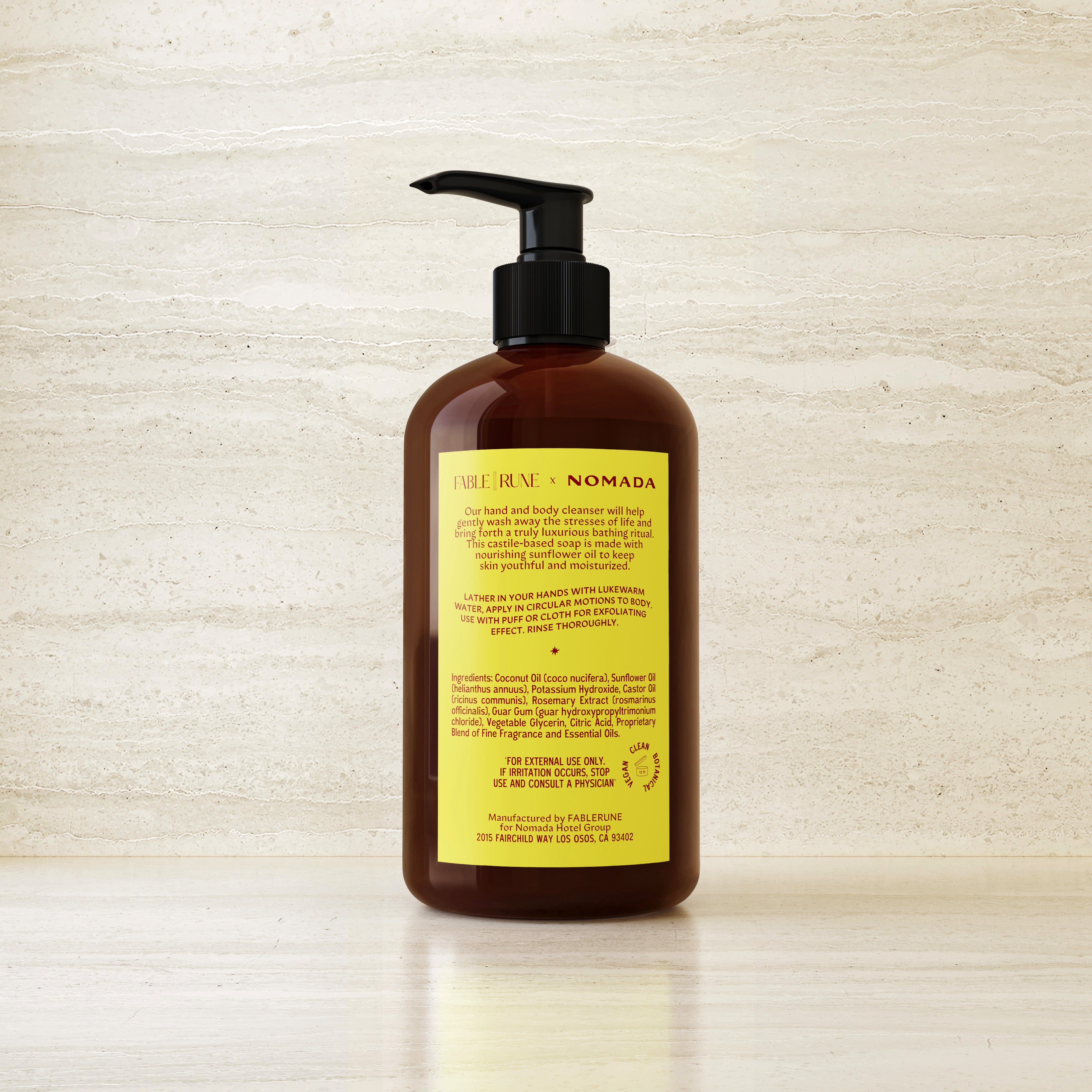 Indica & Ambrette Cleanser Castile-based Sunflower Oil FableRune for River Lodge Paso Robles by Nomada Deco