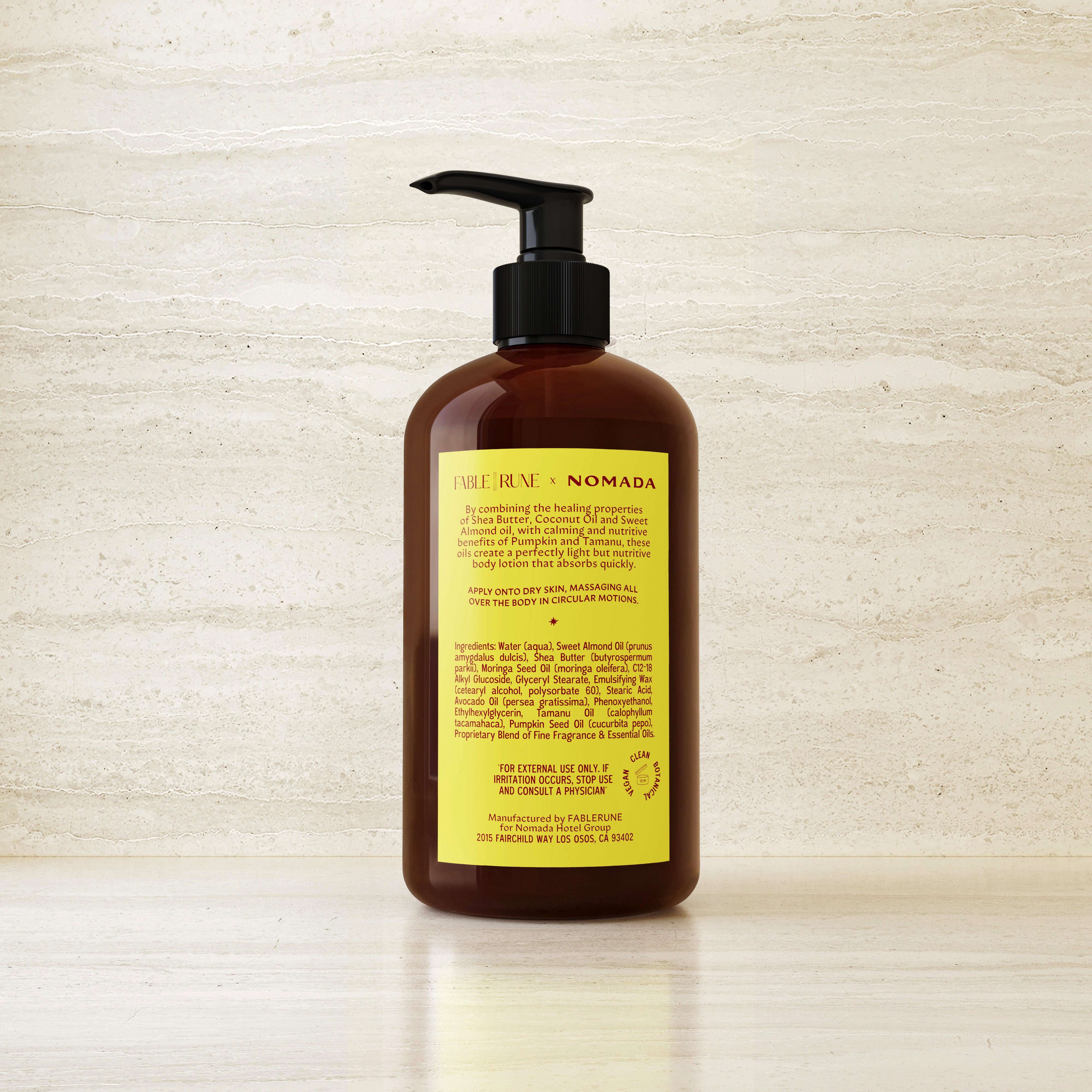 Indica & Ambrette Lotion Shea Butter, Coconut Oil, and Sweet Almond Oil  FableRune for River Lodge Paso Robles by Nomada Deco