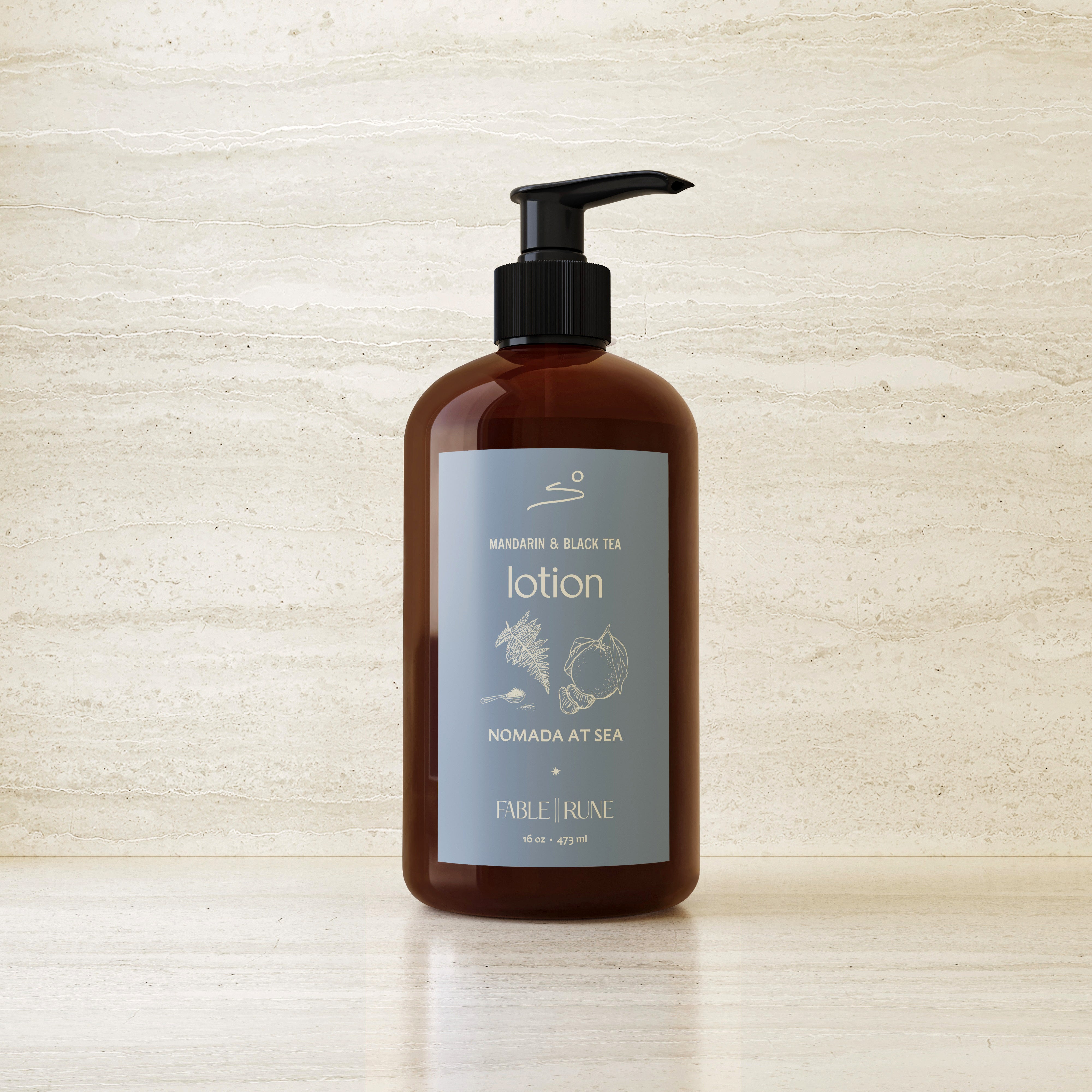 Mandarin & Black Tea Body Lotion Shea Butter, Coconut Oil, and Sweet Almond Oil, Pumpkin and Tamanu FableRune for Nomada at Sea by Nomada Deco