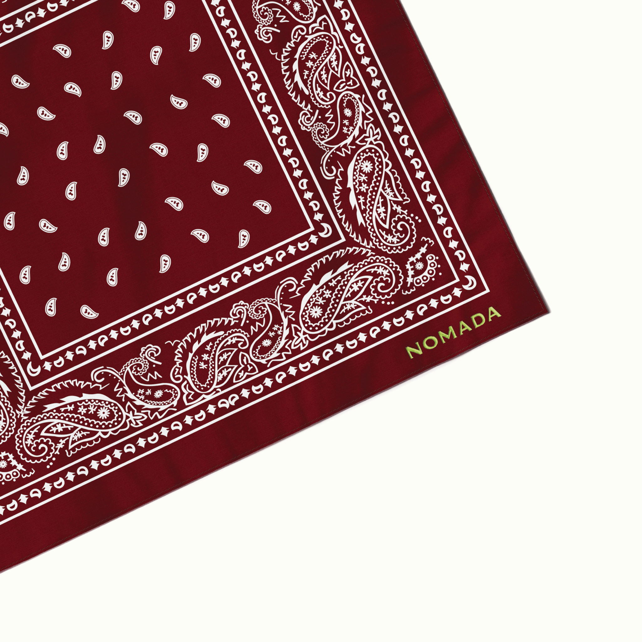 Granada Bandana paisley print and custom embroidery Nomada Signature for Granada San Luis Obispo by Nomada Deco