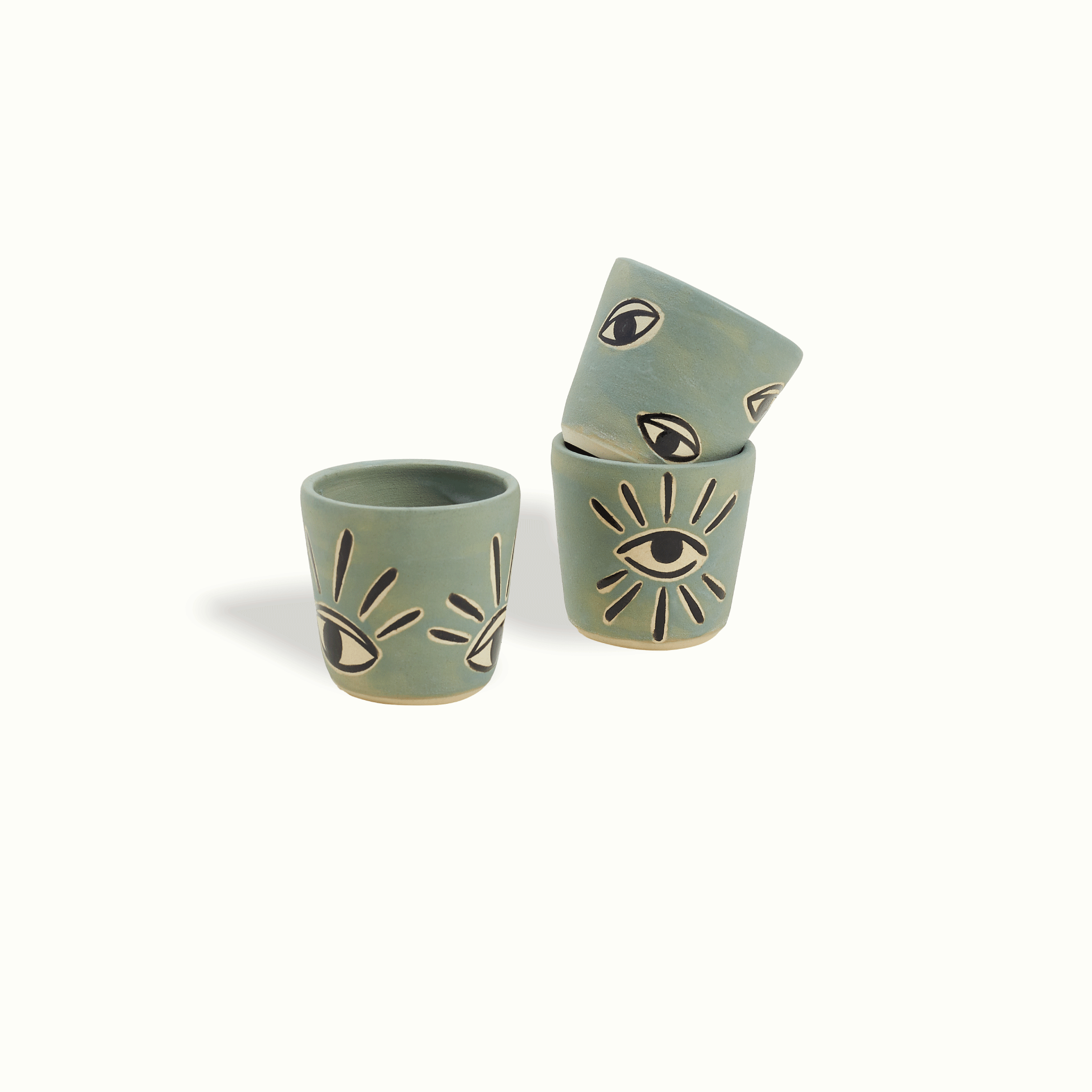 Handpainted Eye Porcelain Shot Cup Handmade Eye Painting Adrianna Lemus for Farmhouse Paso Robles by Nomada Deco