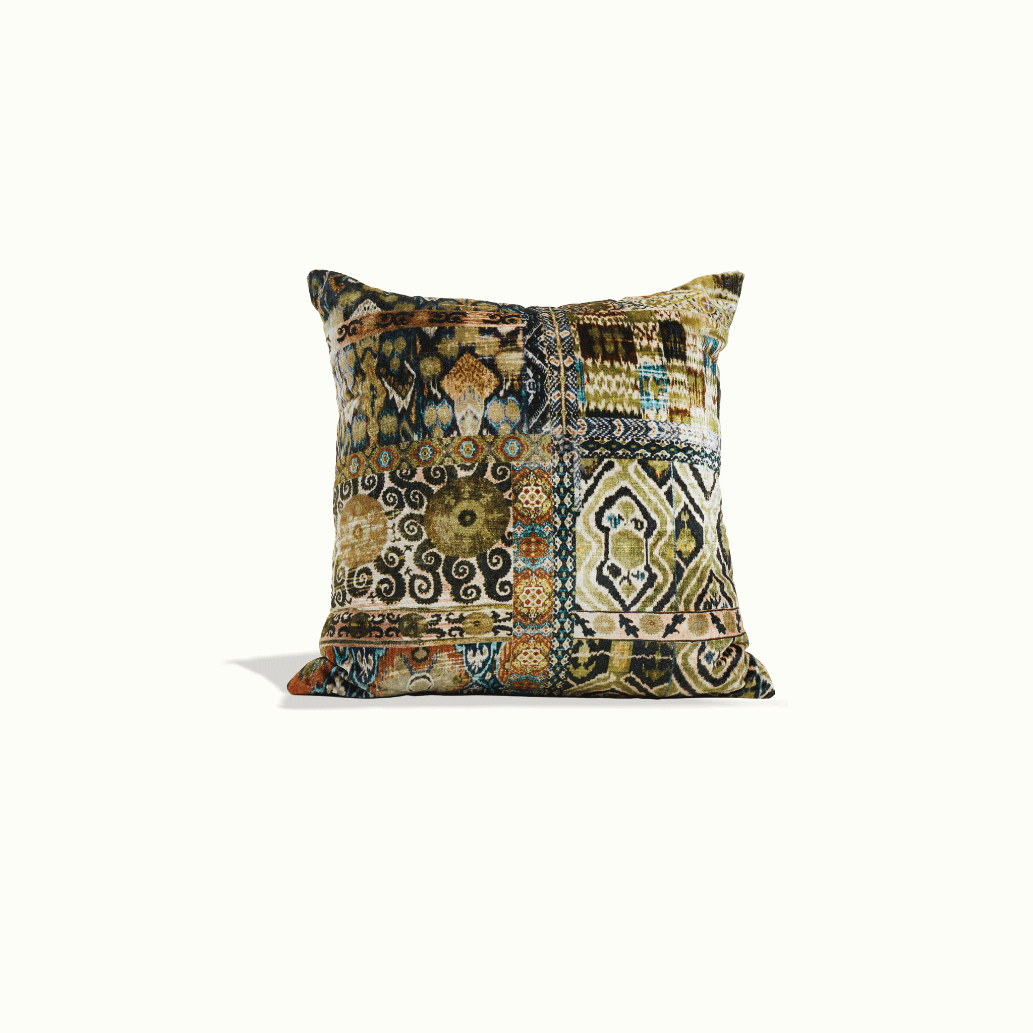 Granada Velvet Square Pillow custom deep jewel tones emerald and gold Nomada Signature for Granada San Luis Obispo by Nomada Deco
