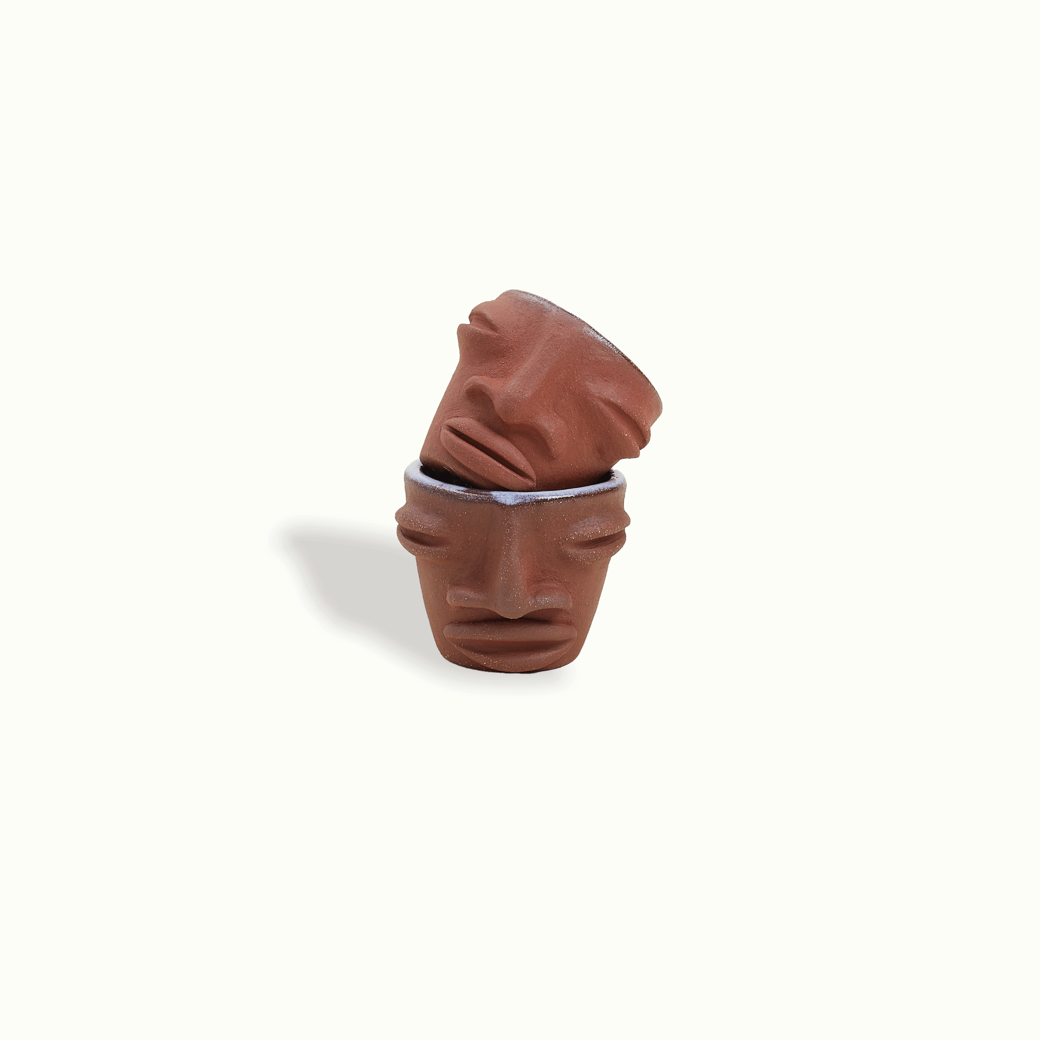 Sculpted Face Terra Cotta Shot Cup Adrianna Lemus for Hotel Ynez Solvang by Nomada Deco