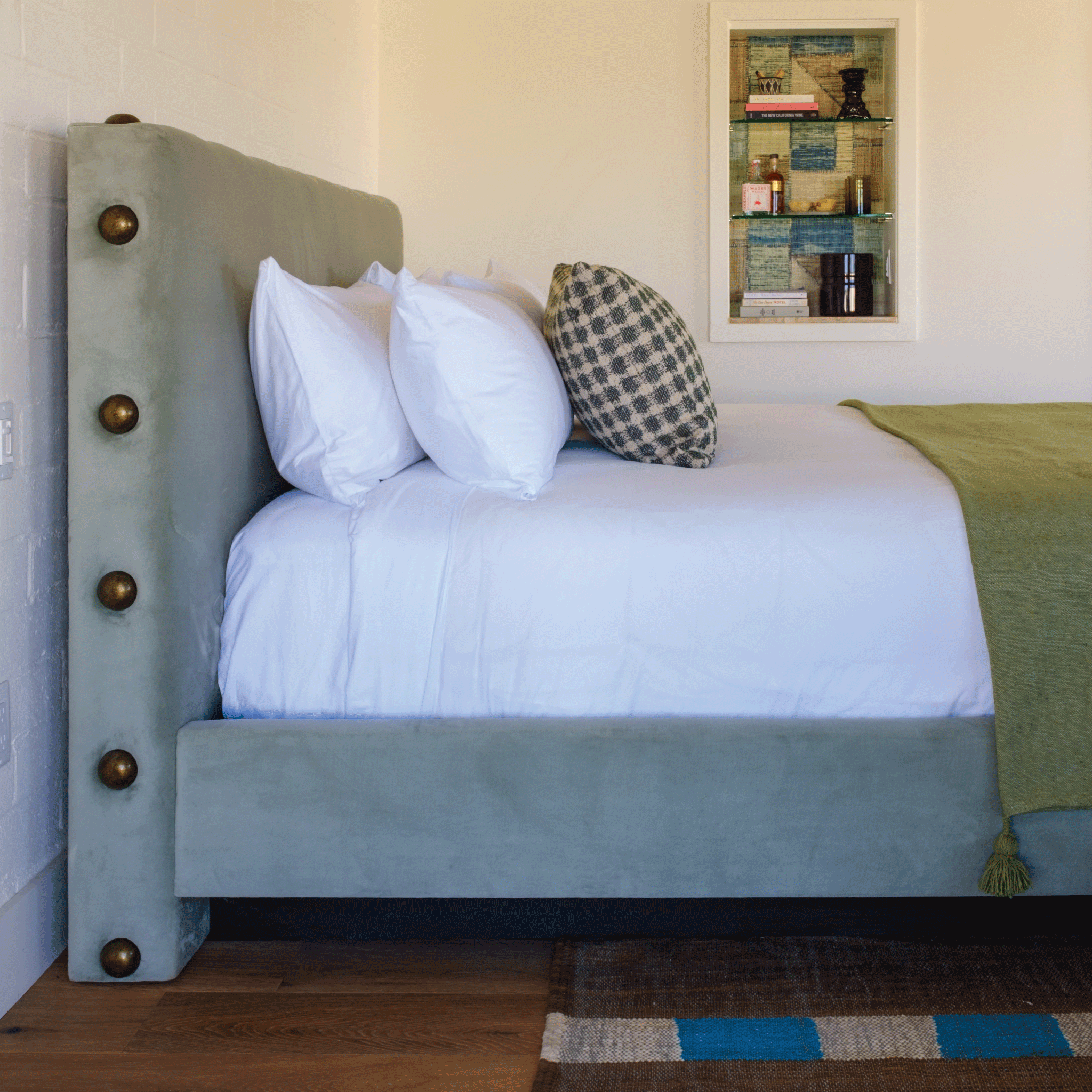 Brass Stud Velvet Bed - Queen