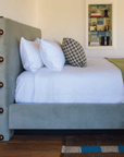 Brass Stud Velvet Bed - King