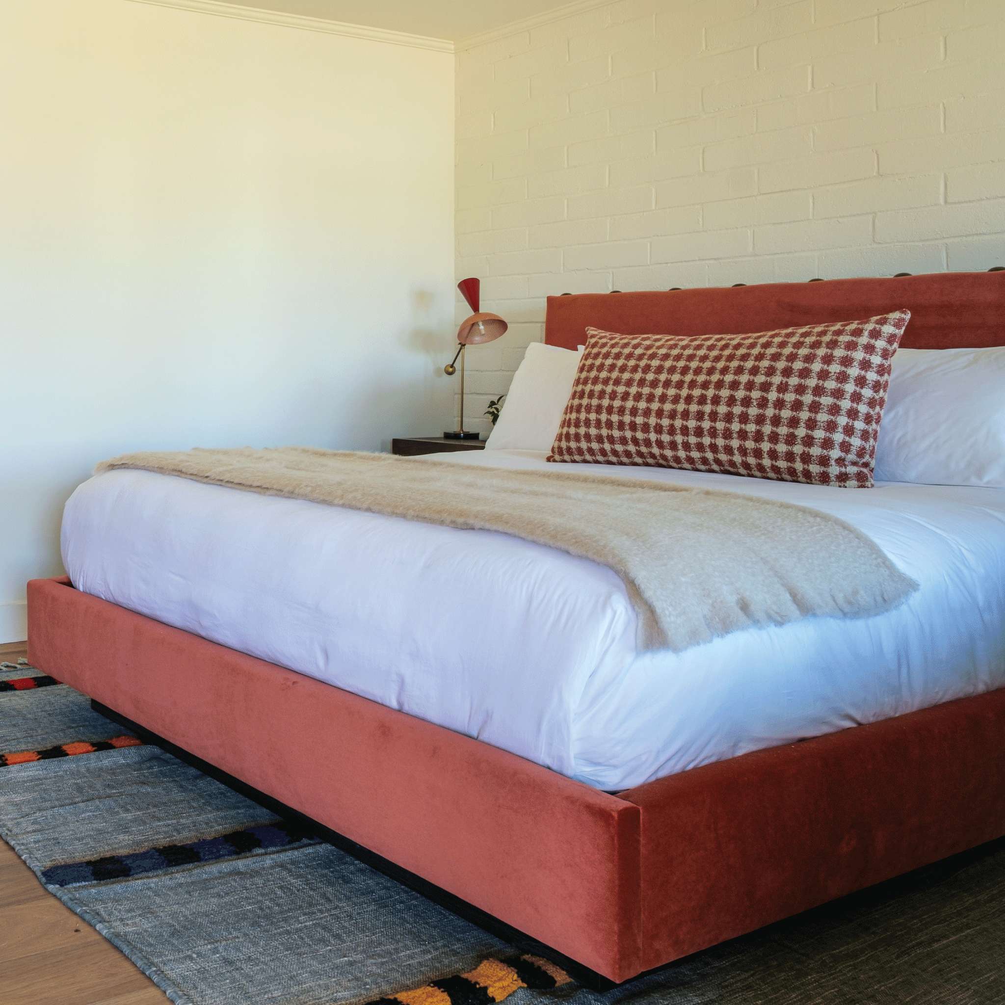 Brass Stud Velvet Bed - King