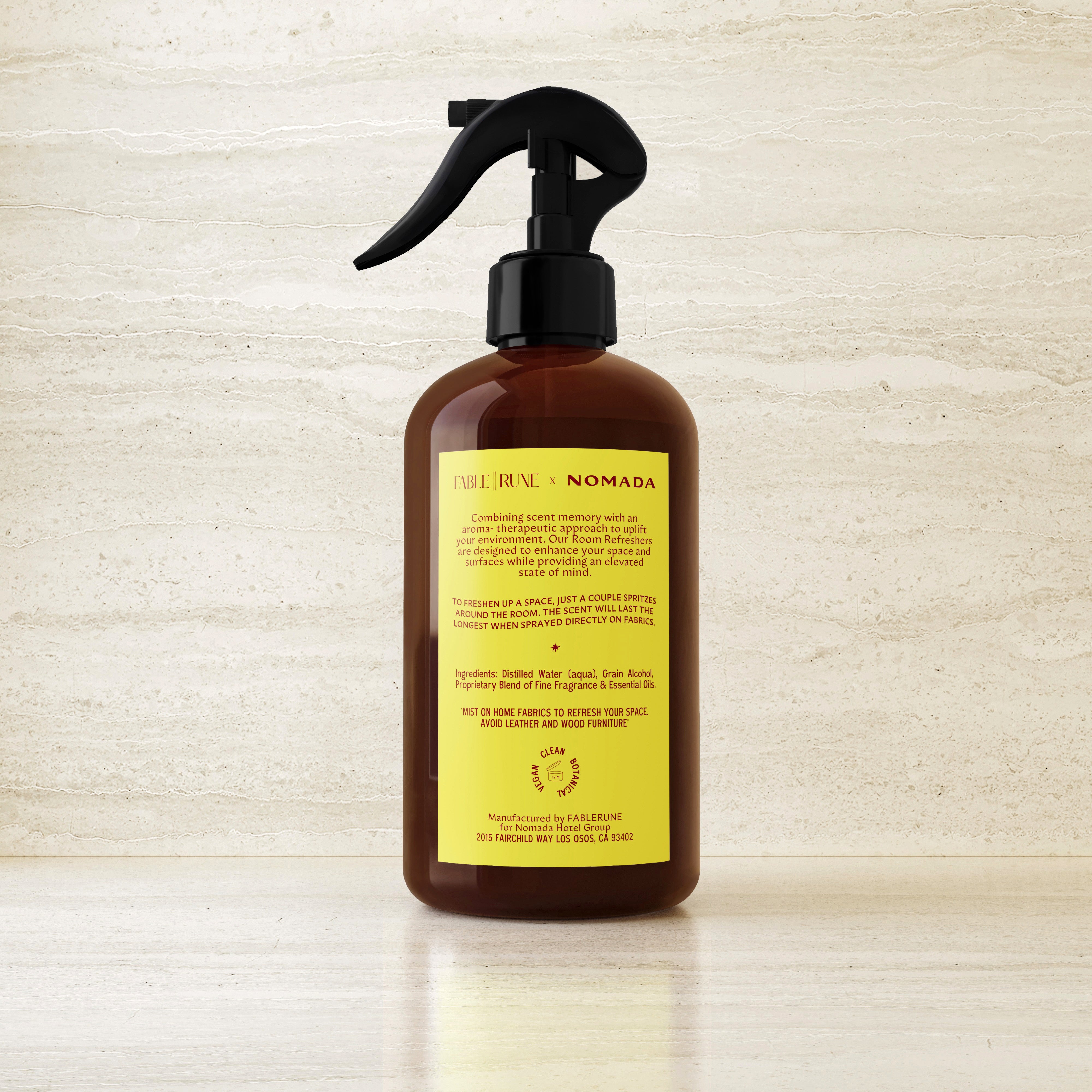 Indica & Ambrette Room Refresher Kefir Lime, Rhubarb, Geranium  FableRune for River Lodge Paso Robles by Nomada Deco
