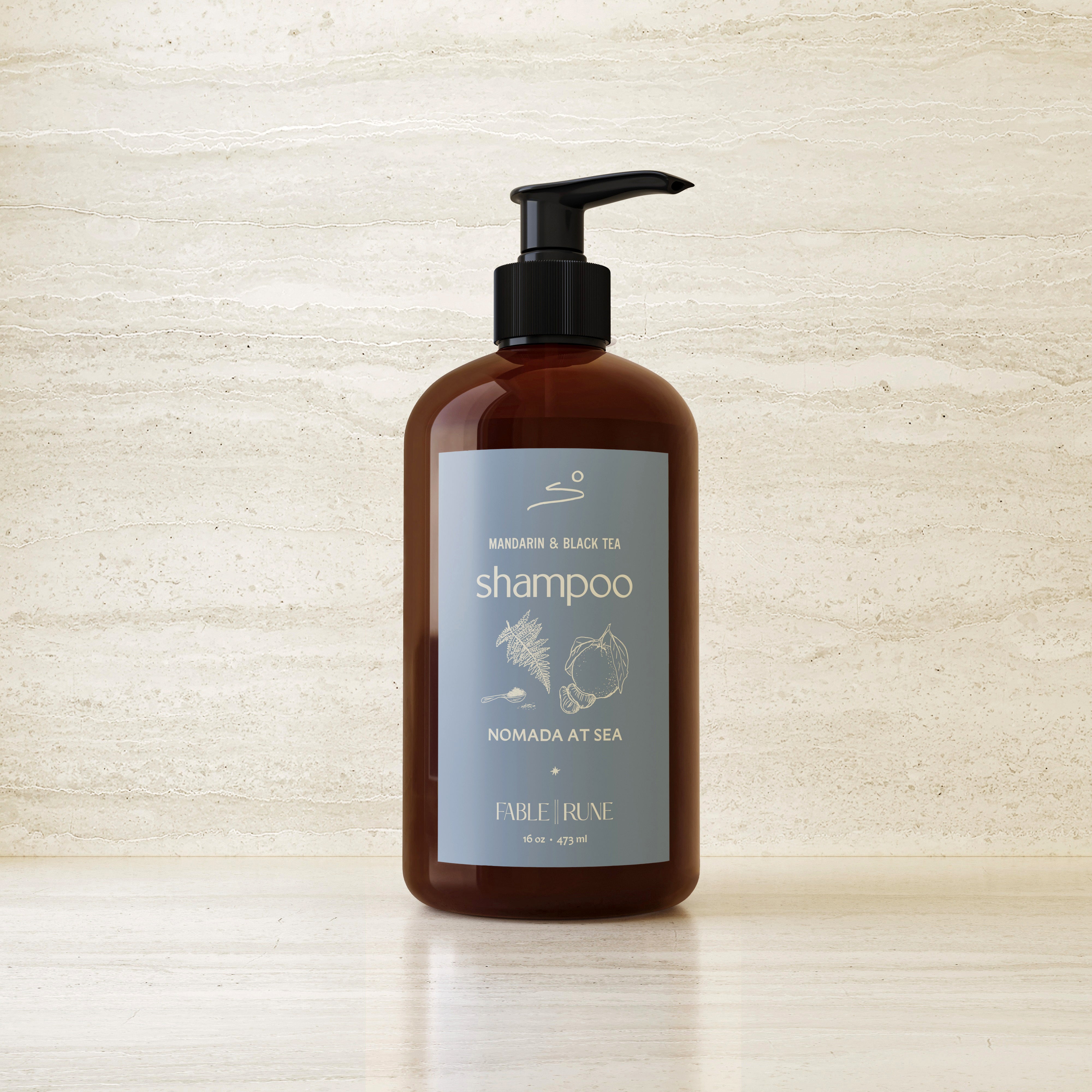 Mandarin & Black Tea Shampoo Bergamot, Vetiver, Fern FableRune for Nomada at Sea by Nomada Deco