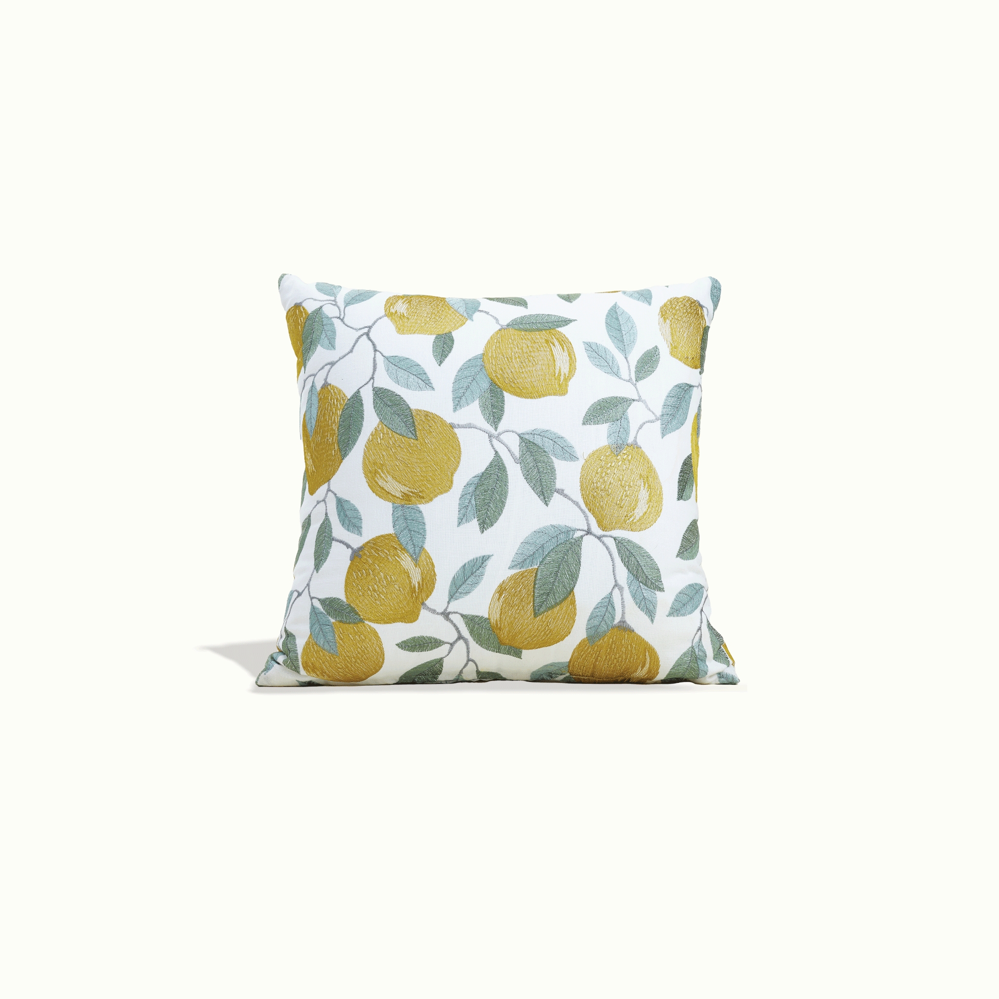 Embroidered Lemon Pillow for Farmhouse by Nomada Deco