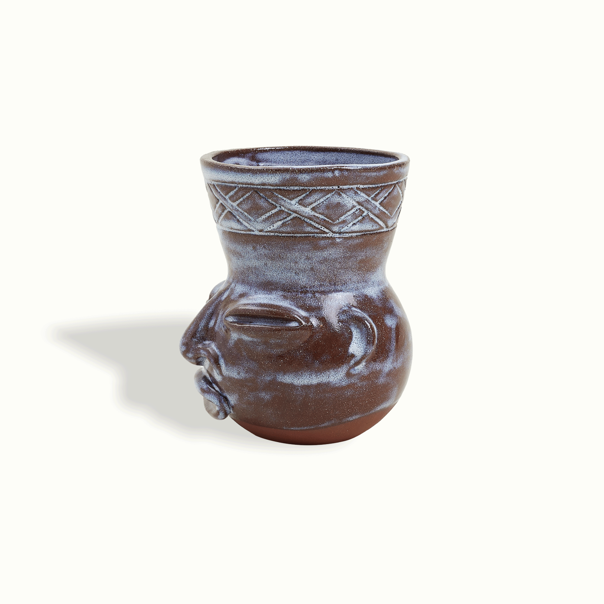 Sculpted Face Terra Cotta Vase